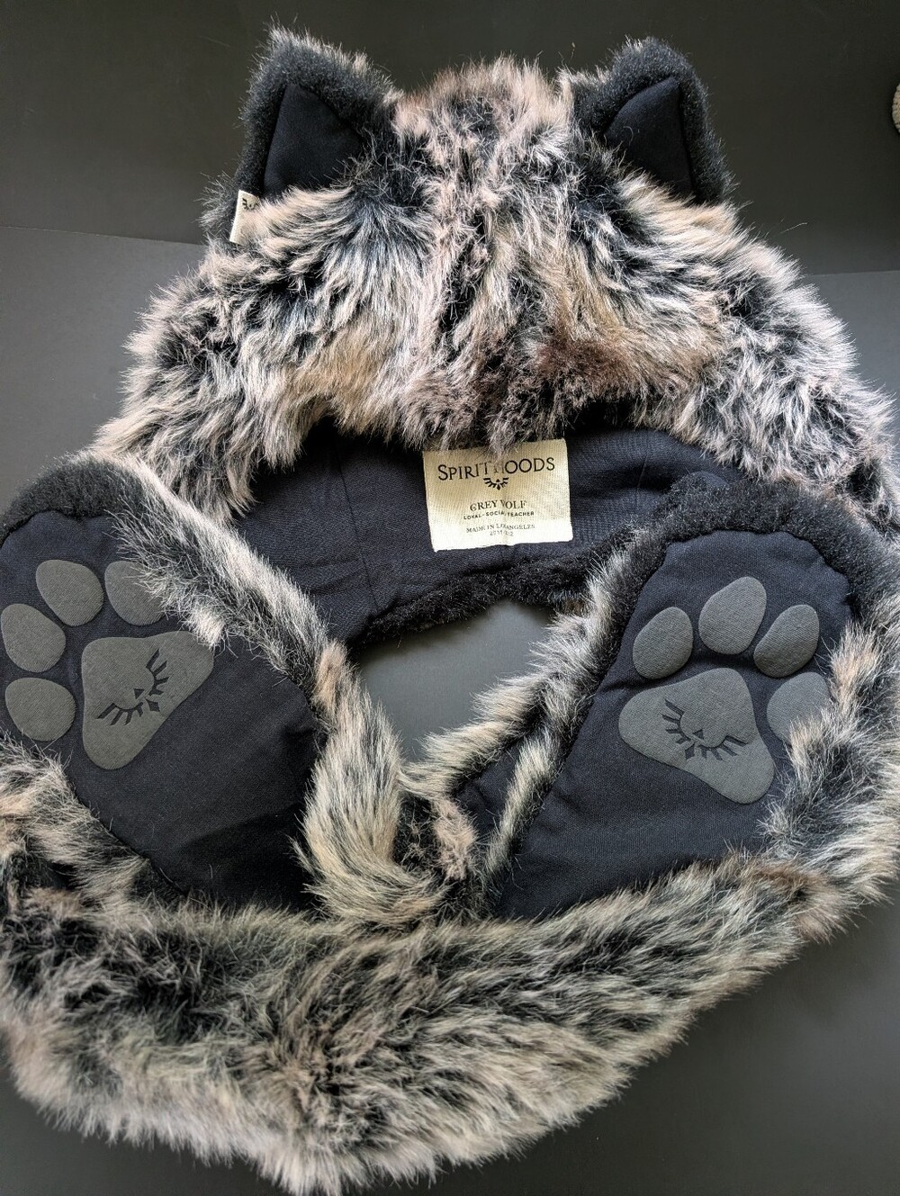 SpiritHoods Faux Fur Animal Hood - Grey/Black